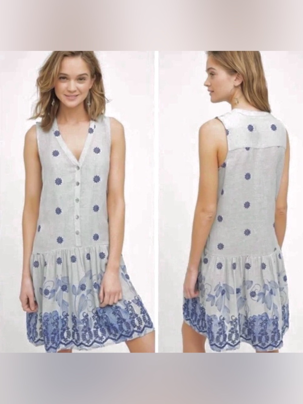 Like New Anthropologie Maeve Pippa Blue Linen Blend Sleeveless Swing Dress